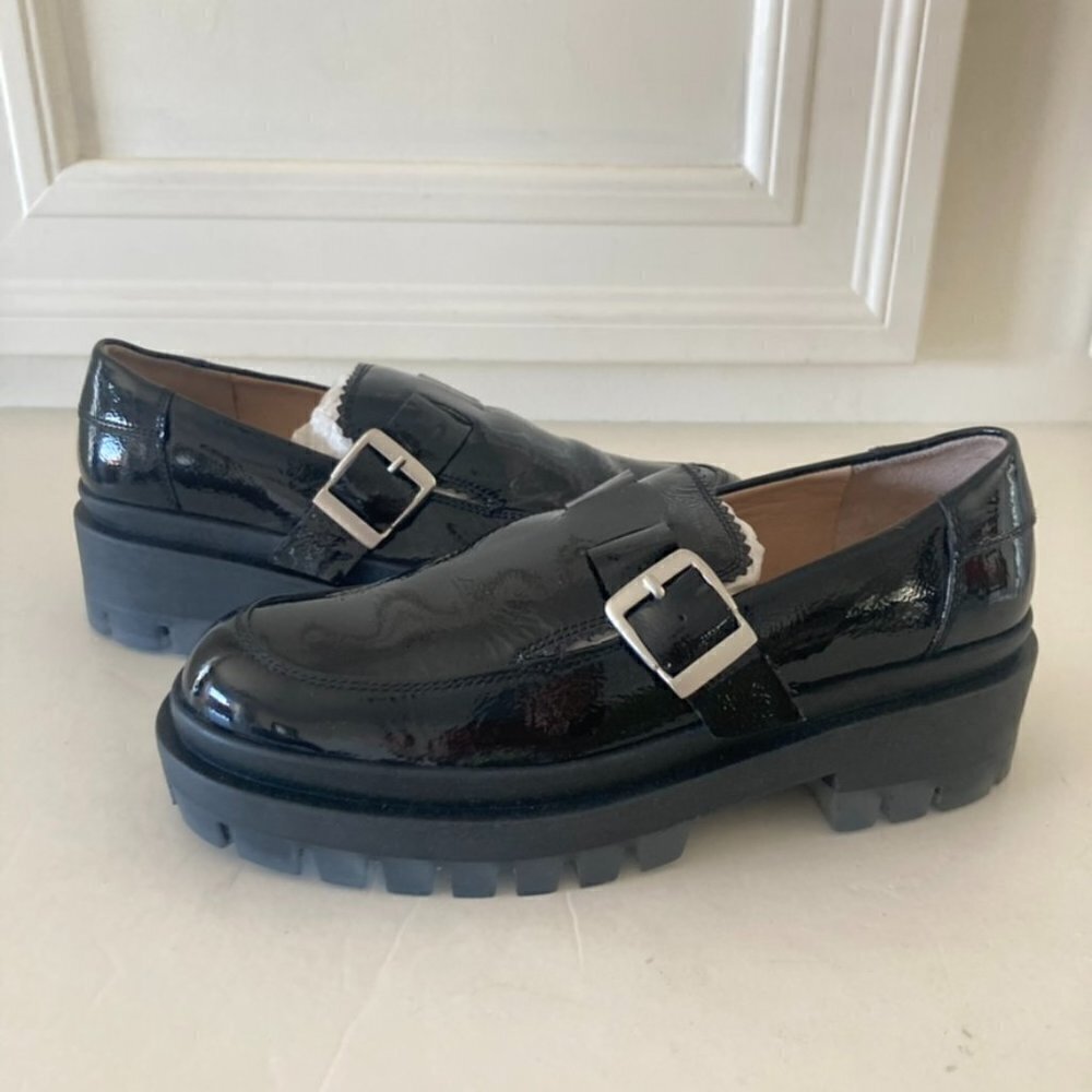 NWOB Free People Mackenzie MJ Loafers Black Patent Leather Sz 37